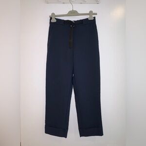 Zara Belted & Cropped Navy Trousers